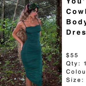 Green maxi ruched dress